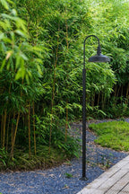 Steel Lighting Co. Gardena Barn Light | Outdoor Pole Top Mounted | 16" Dome | Upslope Gooseneck with Slip Fitter for 2-3/8" Standard Poles | Made in America | Matte Black Exterior/Matte Black Interior
