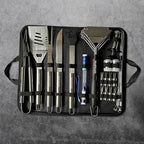 Barbecue Grill Tool Set - Stainless Steel - Strong Durable Design - Heat Resistant Glove & Bristle Free Grill Brush - Thermometer, Meat Injector, & Corn Skewers - Perfect For Smokers & Grills