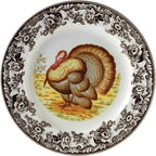 Spode Woodland Turkey Round Platter - 12" Fine Porcelain Serving Tray with British Flowers Border, Rustic Thanksgiving Design - Microwave, Dishwasher, Freezer & Warm Oven Safe - Made in England