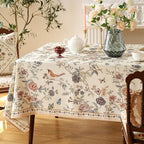 ISAENNE Designer French Light Beige Long Tablecloth Rectangle,Linen Florals and Birds Pattern Table Cloth,Anti-Wrinkle Decorative Tablecloths for Dining Thanksgiving Kitchen,63"*102"-Cornucopia