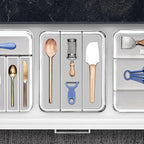 madesmart Utensil Tray - Large | Light Grey | Clear Soft Grip Collection | 3-compartment | Soft-grip Lining | Non-slip Feet | BPA-free