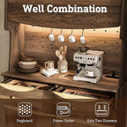 STO'SENSE 72’’ Kitchen Pantry Cabinet w/Power Outlets, Tall Storage Cabinet w/LED Light, FILP-up Door & Pegboard, Freestanding Kitchen Hutch w/Drawers, Solid Wood Handles (Walnut)