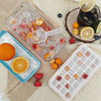 Satax Silicone & Plastic Ice Cube Trays with Lids and Bin - Durable, BPA-Free, Easy Release, Perfect for Cocktails, Coffee & More (2, blue)