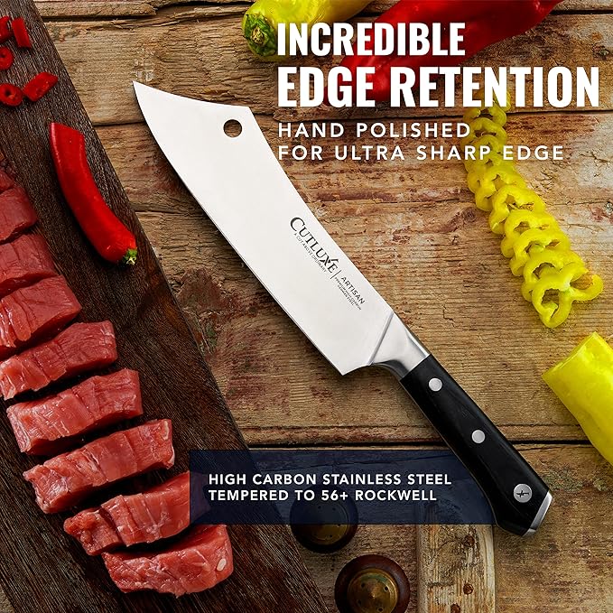 Cutluxe Cleaver Chef Knife – 8" Meat Cleaver Butcher Knife – German Steel Blade, Full Tang, Ergonomic Handle Design – Artisan Series