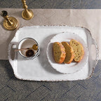 Farmhouse Melamine Serving Tray with Handles, Set of 2, 19"x12" Extra Large Rectangular Turkey Serving Platter, Serving Food Trays for Entertaining, Christmas,Thanksgiving,Party, Ivory