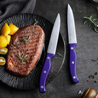 McCook MC27 14 Pieces Stainless Steel kitchen knife set with Wooden Block, Kitchen Scissors and Built-in Sharpener, Purple