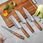 Wakoli Damascus Knife Block Set – 4-Piece Professional Chef Knife Collection with Magnetic Block | Genuine 67-Layer Damascus Steel Blades with VG10 Core | Ergonomic Zebrawood Handles