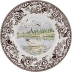 Spode Woodland Snow Goose Dinner Plate - 10.5 Inch Fine Earthenware with British Flowers Border, Microwave, Freezer, Dishwasher & Warm Oven Safe - Hunting-Themed Thanksgiving Plate, Made in England