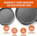 Commercial CHEF Round Cast Iron Griddle Pan 3-Piece Set – 8-inch, 10-inch, and 12-inch - Pre-seasoned Griddle Cast Iron Cookware