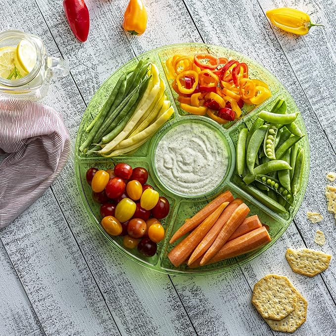 Plasticpro 6 Sectional Round Plastic Serving Tray/Platter (4, Green)