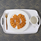 Large Serving Tray with Handles,19”x12” Large Rectangular Melamine Serving Platters Set of 2, Kitchen Food and BBQ ServingTray,Dishwasher Safe, Bright White