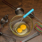 Flat Whisk Silicone Handle Non Slip 10" - 5 Wires Whisk with 10 Heads for Kitchen Cooking Color by Jell-Cell (Sky Blue)