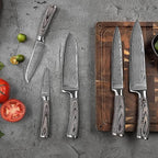 Wakoli EDIS Damascus 5-Piece Knife Set – Japanese Style Kitchen Knives | Genuine Damascus Steel Blades with VG10 Core | Ergonomic Micarta Handles | Professional Chef Knife Set in Gift Box